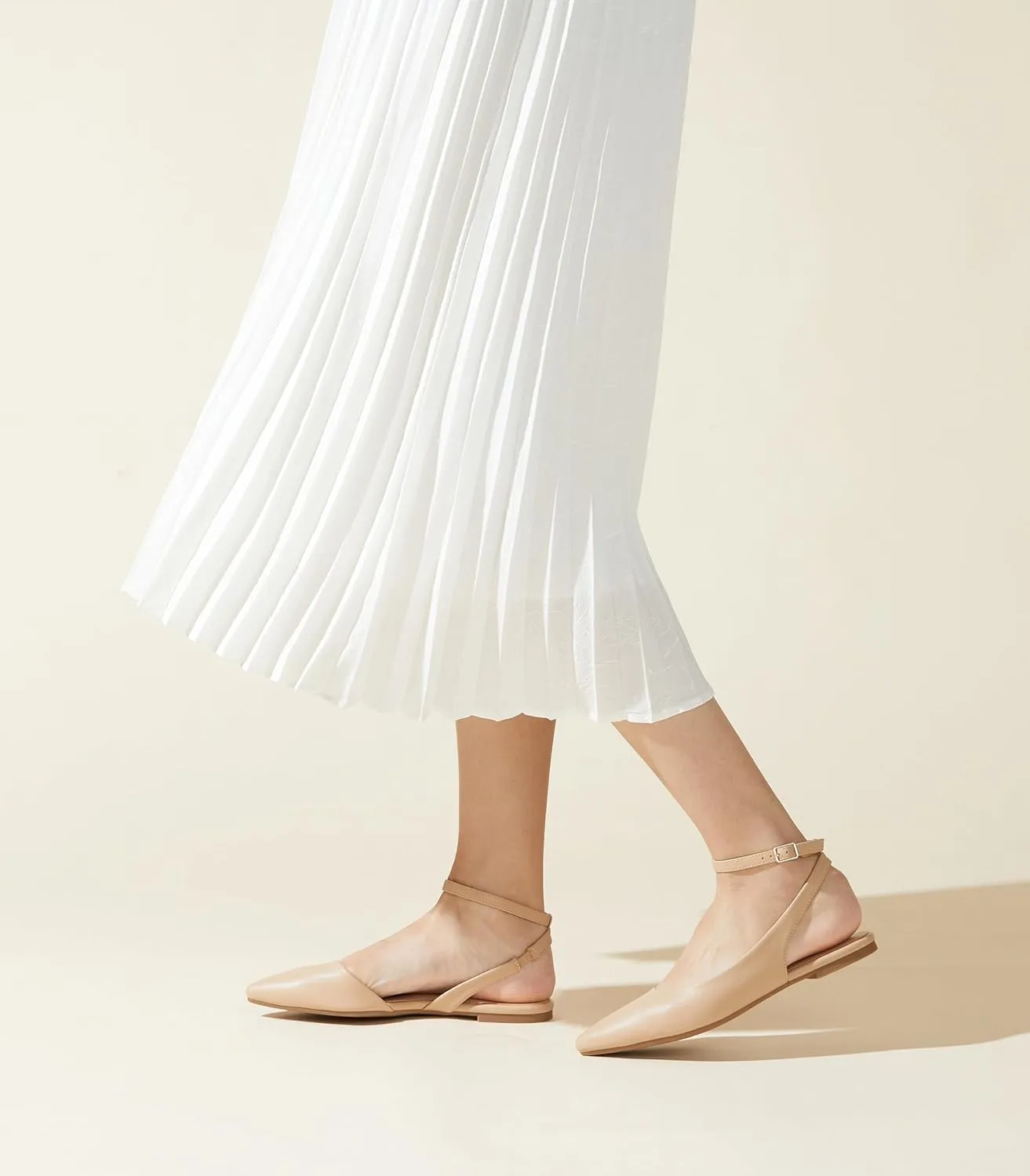Arromic Women's Slingback Flats Shoes Pointed Toe Two-Way Wear Adjustable Ankle Strap Slip on Shoes