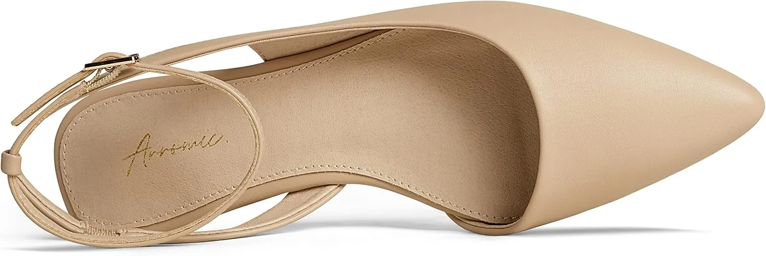 Arromic Women's Slingback Flats Shoes Pointed Toe Two-Way Wear Adjustable Ankle Strap Slip on Shoes