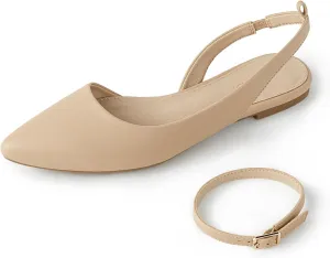 Arromic Women's Slingback Flats Shoes Pointed Toe Two-Way Wear Adjustable Ankle Strap Slip on Shoes