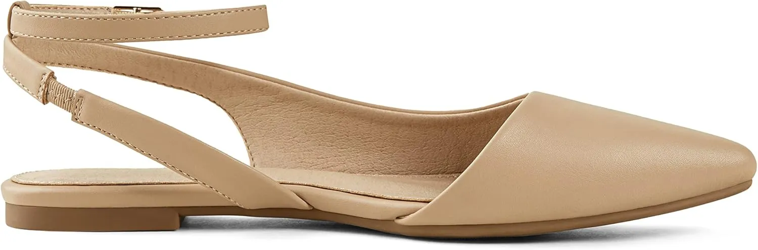 Arromic Women's Slingback Flats Shoes Pointed Toe Two-Way Wear Adjustable Ankle Strap Slip on Shoes