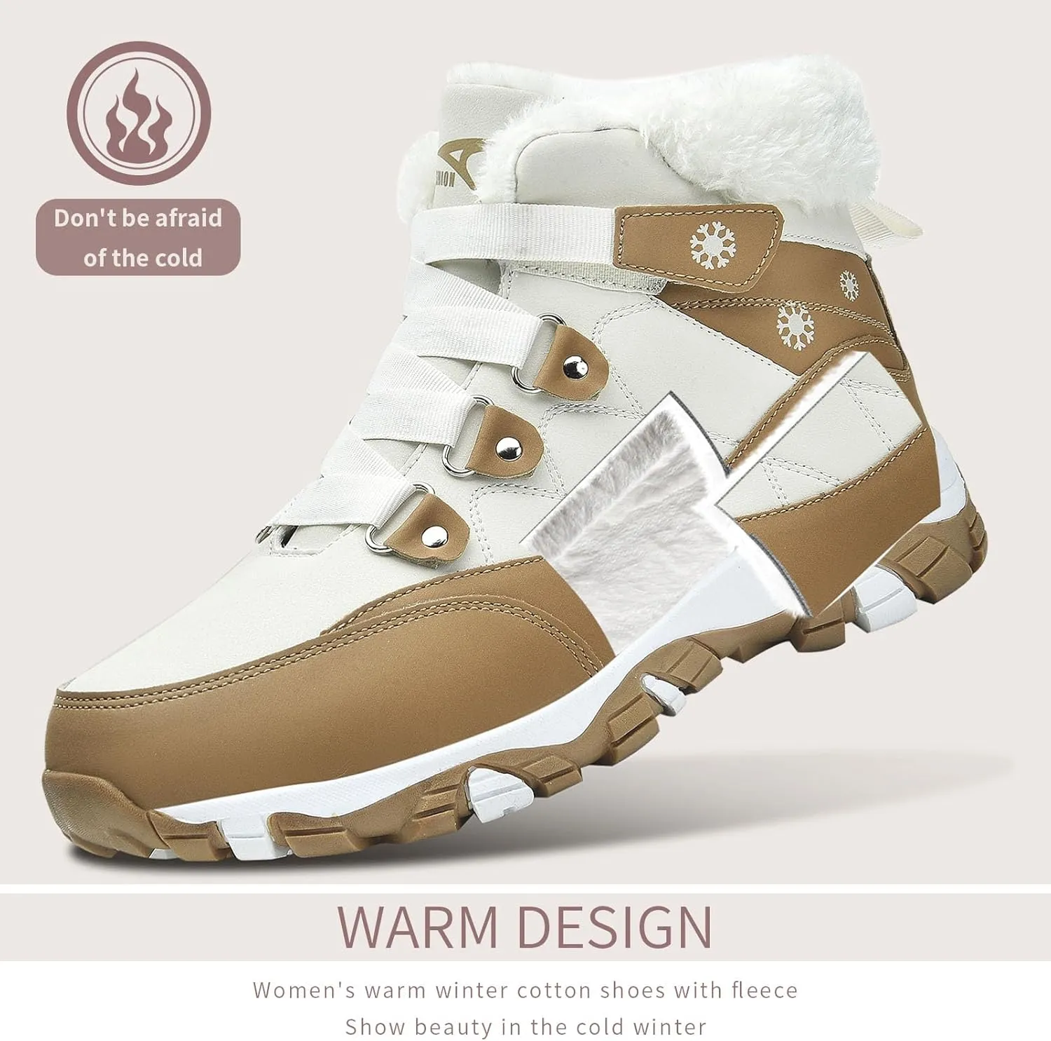 ASHION Womens Snow Boots Warm Fur Lined Winter Boots Comfortable Ankle Booties Outdoor Hiking Boots for Women