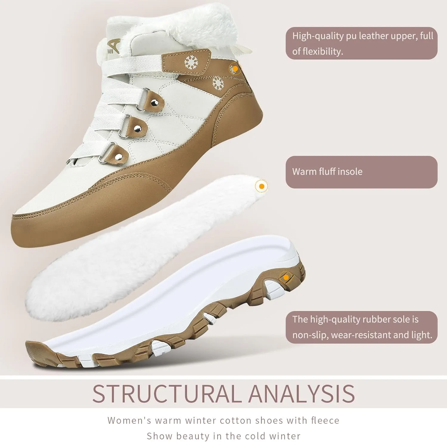 ASHION Womens Snow Boots Warm Fur Lined Winter Boots Comfortable Ankle Booties Outdoor Hiking Boots for Women