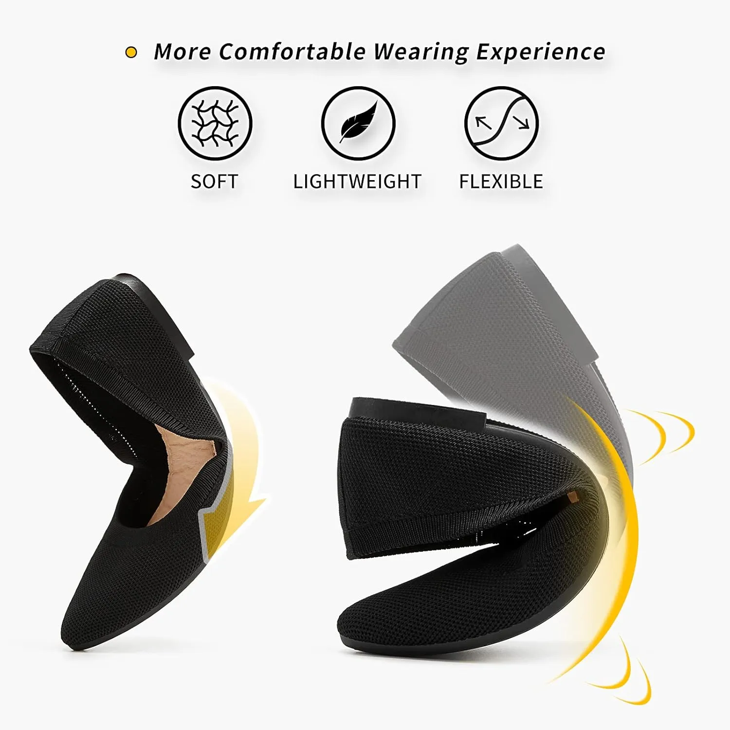 BABUDOG Women's Mesh Flats Shoes Pointed-Toe Dress Shoes for Women Black Flats Shoes Comfortable Memory Foam Flats Shoes