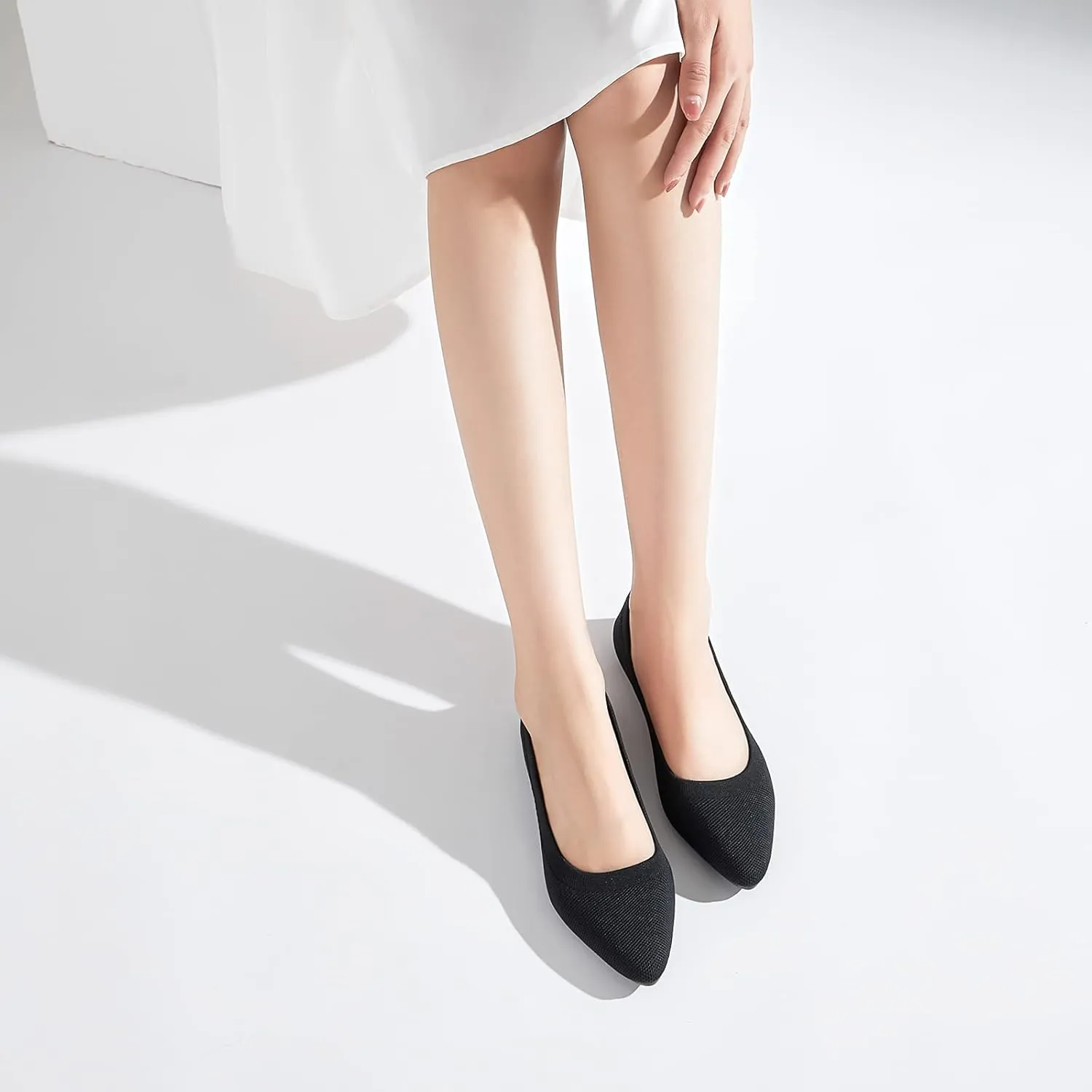 BABUDOG Women's Mesh Flats Shoes Pointed-Toe Dress Shoes for Women Black Flats Shoes Comfortable Memory Foam Flats Shoes
