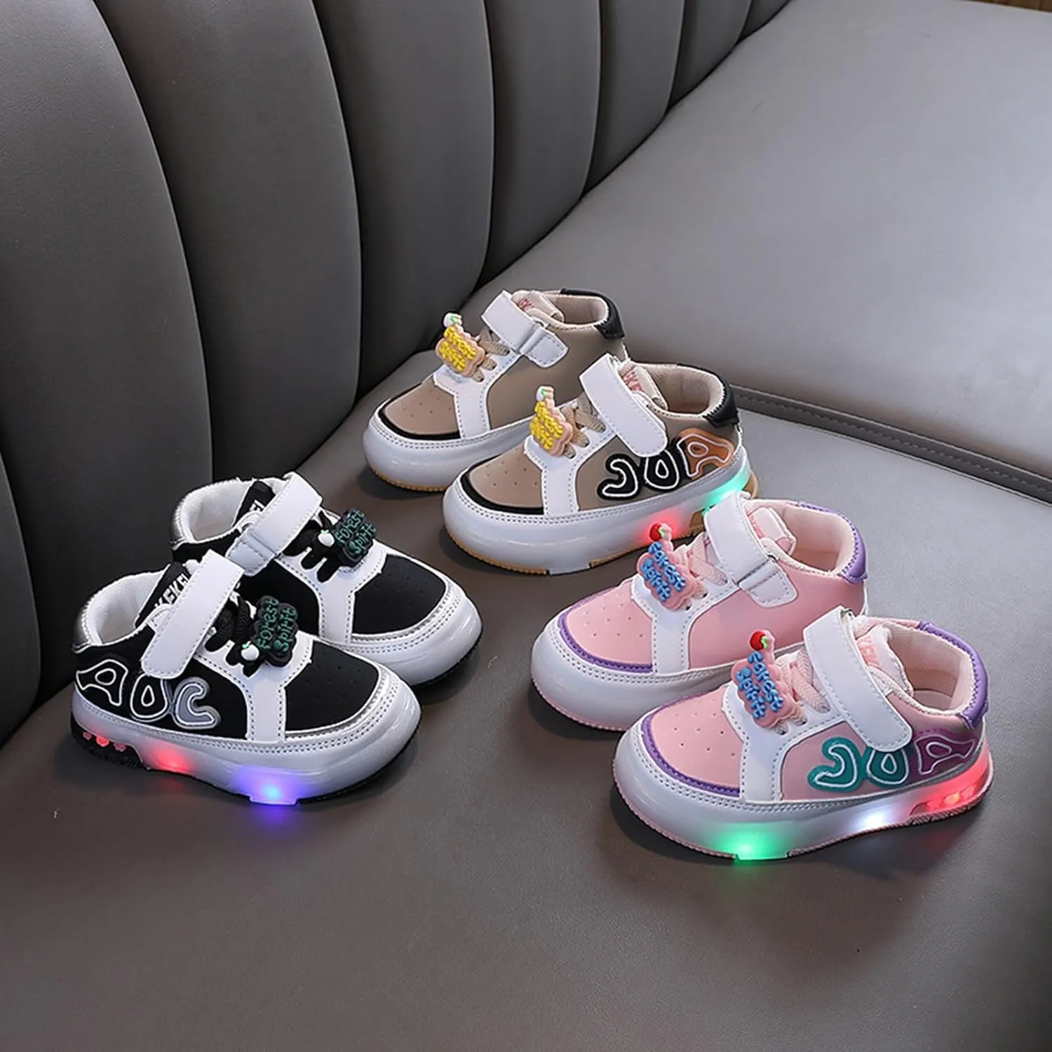Baby Girls Boys Light Up Sneakers Summer Spring Breathable Mesh Sports Workout Chunky Heel for Toddler Infant