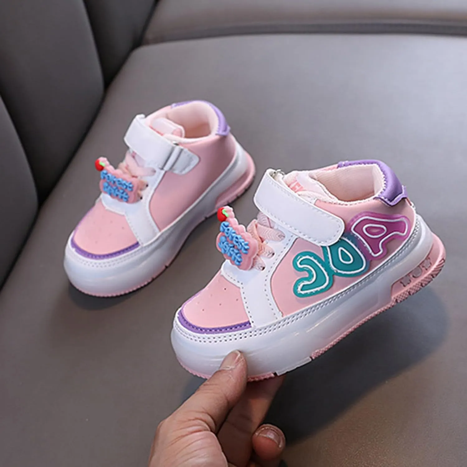 Baby Girls Boys Light Up Sneakers Summer Spring Breathable Mesh Sports Workout Chunky Heel for Toddler Infant