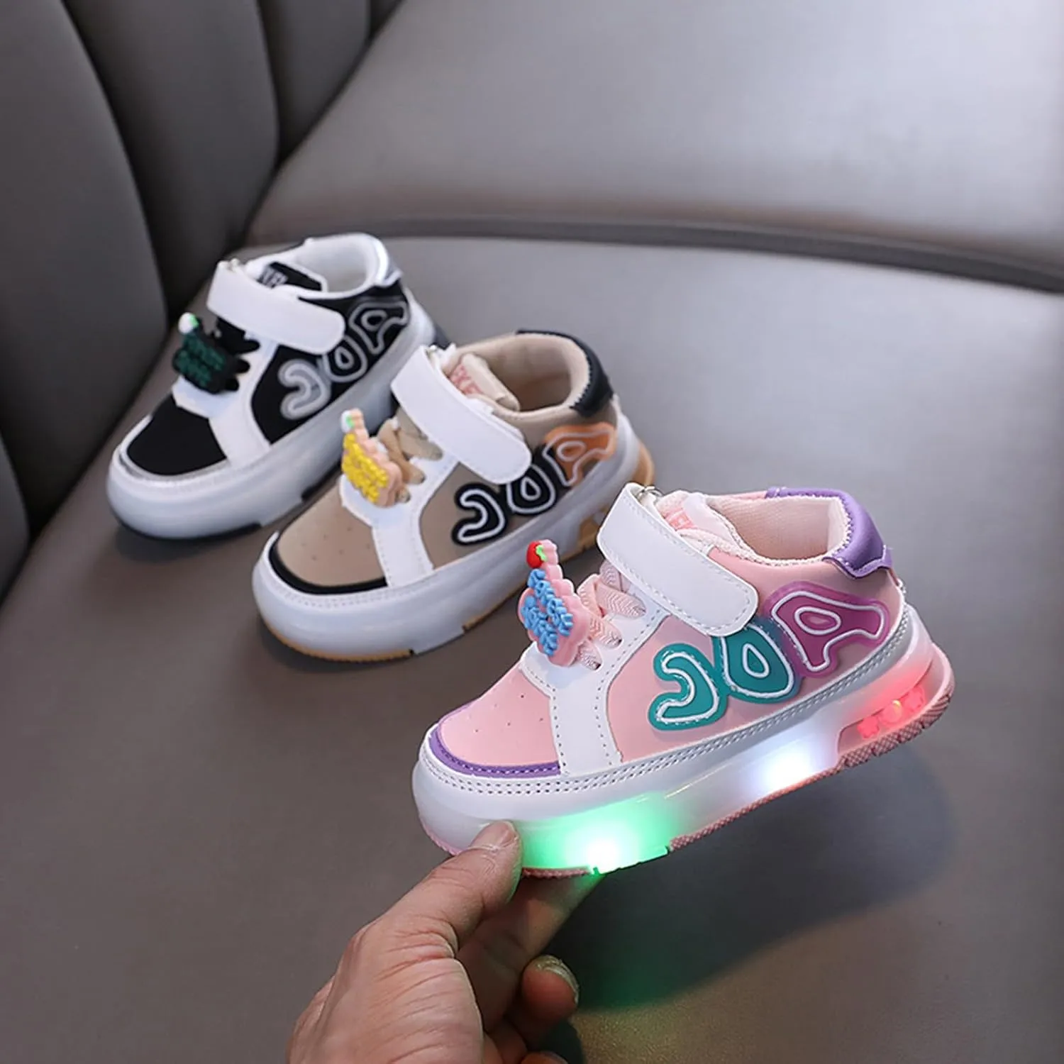 Baby Girls Boys Light Up Sneakers Summer Spring Breathable Mesh Sports Workout Chunky Heel for Toddler Infant