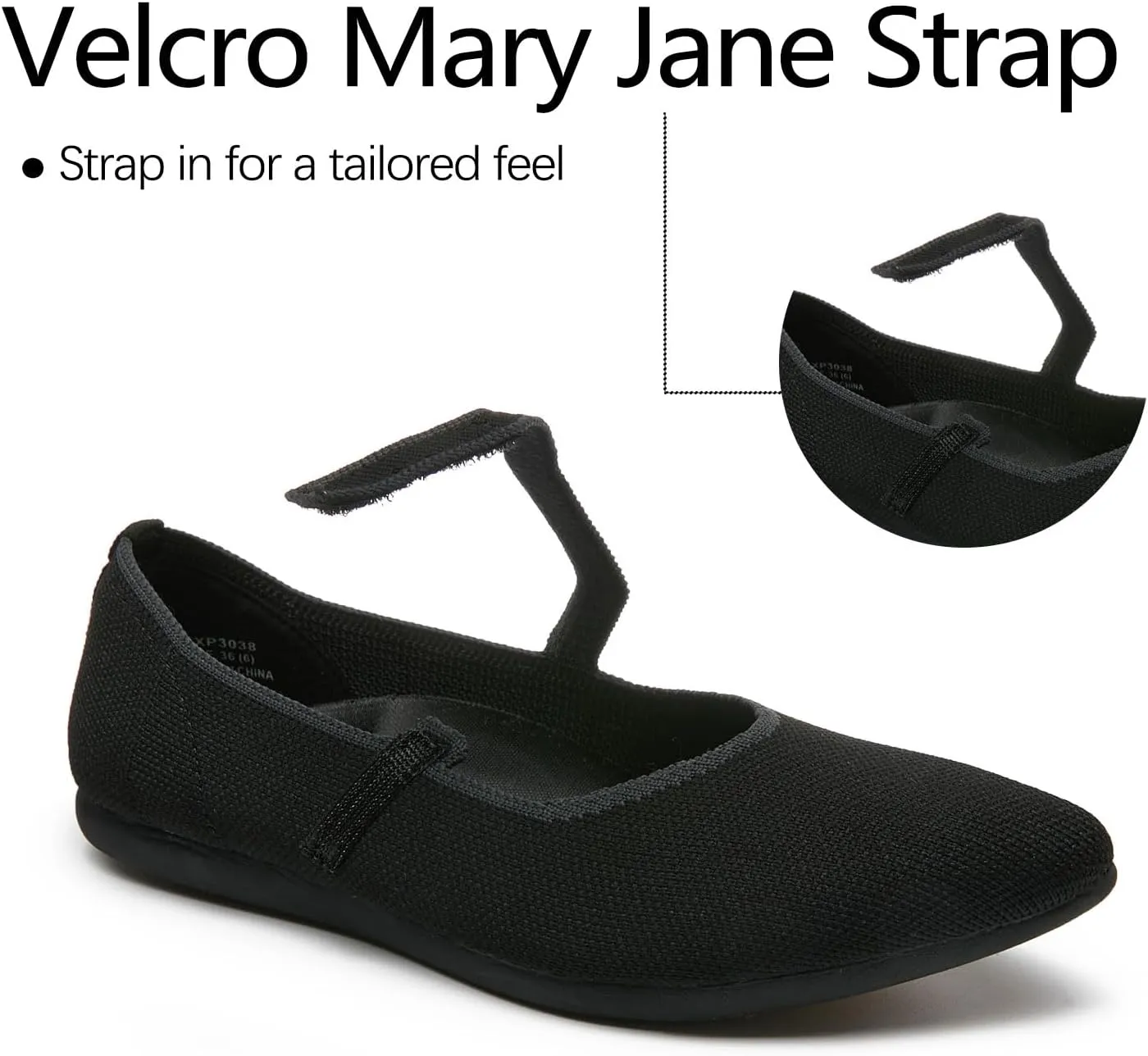 Ballet Flats for Women Pointed Toe Knit Mary Jane Shoes Comfortable Dressy Adjustable Straps Flat