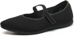 Ballet Flats for Women Pointed Toe Knit Mary Jane Shoes Comfortable Dressy Adjustable Straps Flat