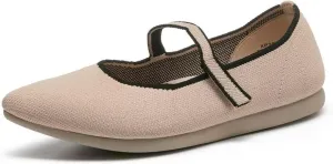 Ballet Flats for Women Pointed Toe Knit Mary Jane Shoes Comfortable Dressy Adjustable Straps Flat