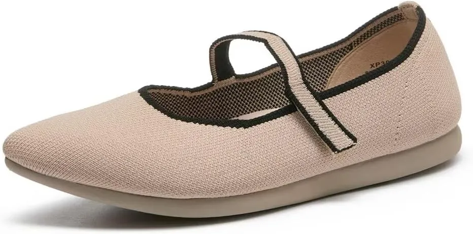 Ballet Flats for Women Pointed Toe Knit Mary Jane Shoes Comfortable Dressy Adjustable Straps Flat