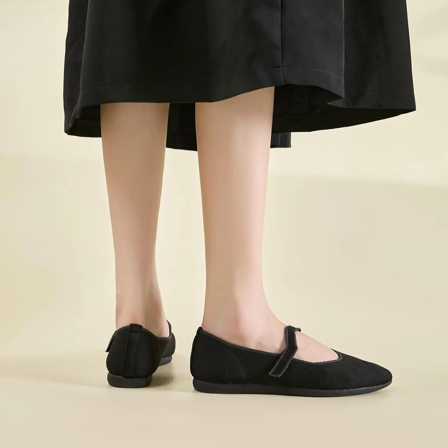 Ballet Flats for Women Pointed Toe Knit Mary Jane Shoes Comfortable Dressy Adjustable Straps Flat