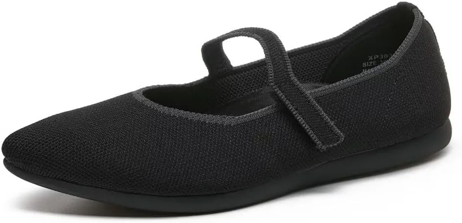 Ballet Flats for Women Pointed Toe Knit Mary Jane Shoes Comfortable Dressy Adjustable Straps Flat