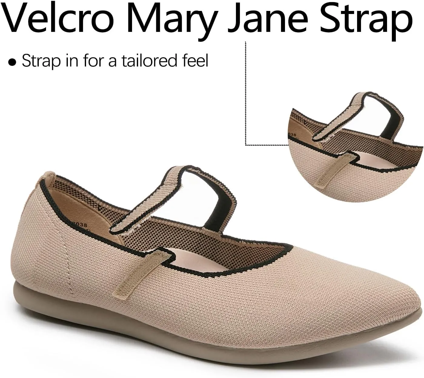 Ballet Flats for Women Pointed Toe Knit Mary Jane Shoes Comfortable Dressy Adjustable Straps Flat