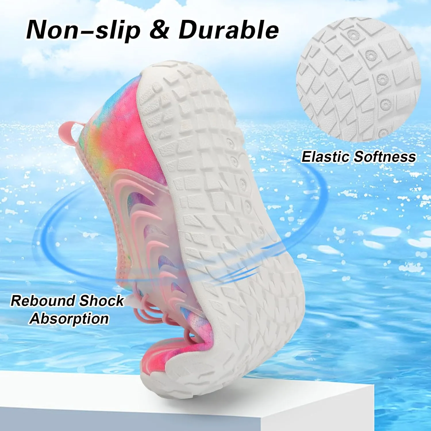 BARERUN Kids Water Shoes Boys Girls Barefoot Aqua Socks Quick Dry Breathable Sports Aqua Athletic Sneakers Wide Toe Adjustable Lightweight Beach Swim Pool Shoes