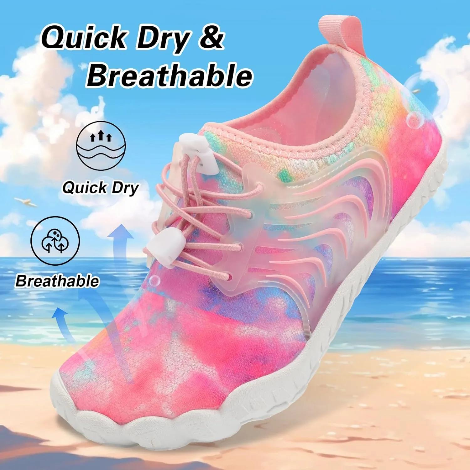 BARERUN Kids Water Shoes Boys Girls Barefoot Aqua Socks Quick Dry Breathable Sports Aqua Athletic Sneakers Wide Toe Adjustable Lightweight Beach Swim Pool Shoes