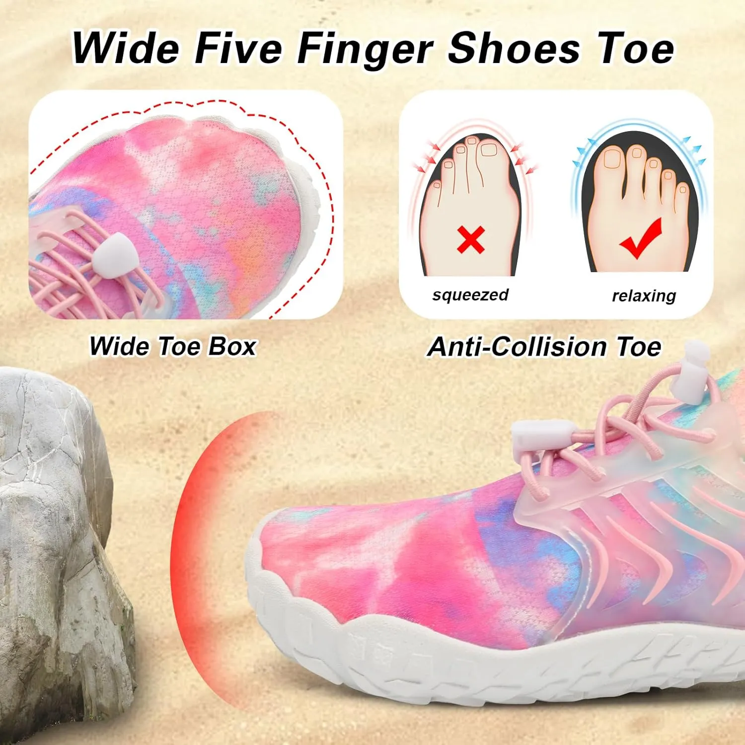 BARERUN Kids Water Shoes Boys Girls Barefoot Aqua Socks Quick Dry Breathable Sports Aqua Athletic Sneakers Wide Toe Adjustable Lightweight Beach Swim Pool Shoes