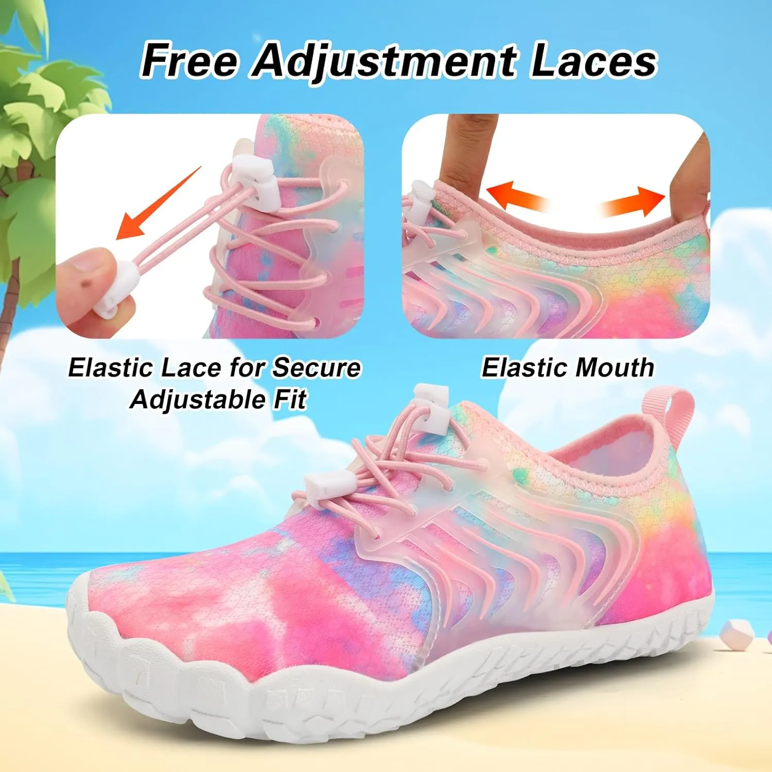 BARERUN Kids Water Shoes Boys Girls Barefoot Aqua Socks Quick Dry Breathable Sports Aqua Athletic Sneakers Wide Toe Adjustable Lightweight Beach Swim Pool Shoes