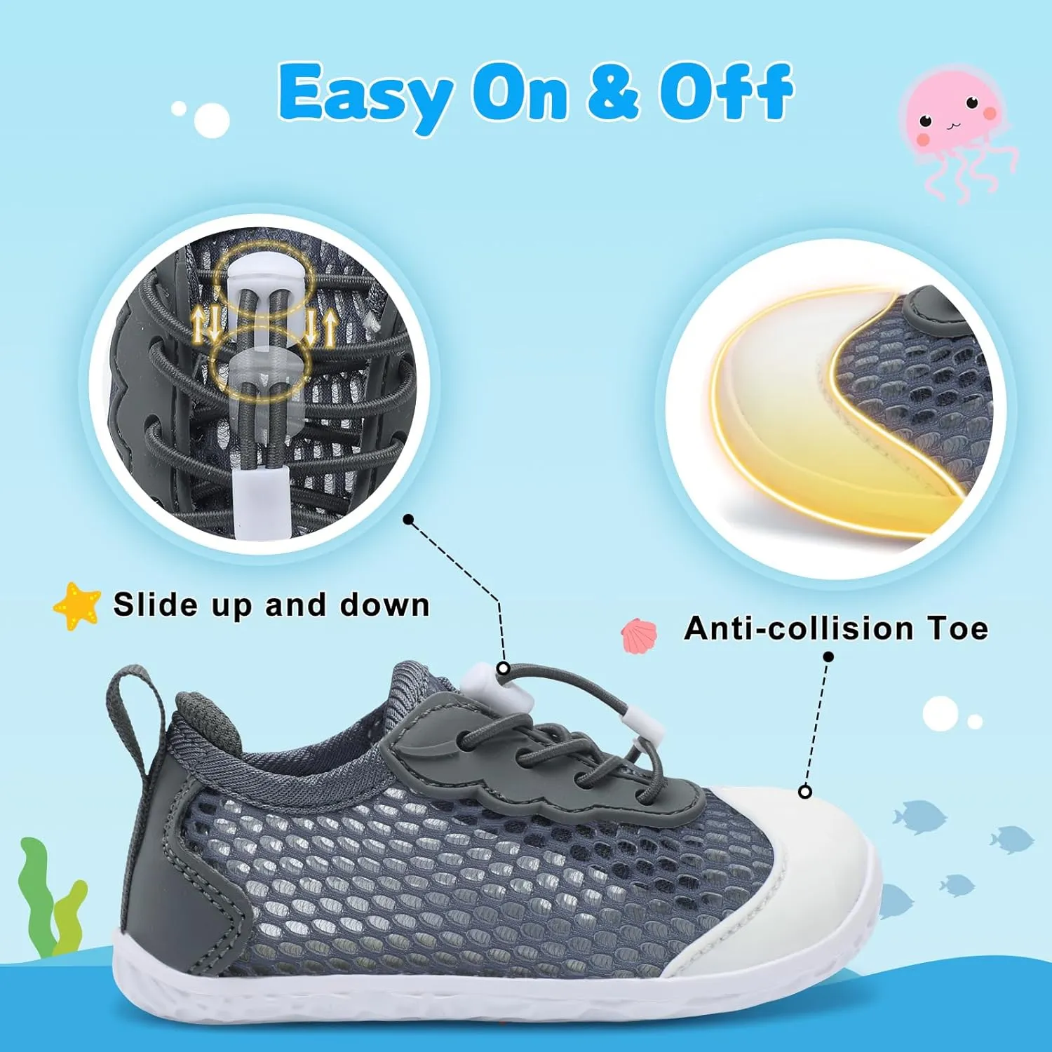 BARERUN Toddler Water Shoes Barefoot Kids Water Shoes Boys Girls Aqua Socks Quick-Dry Breathable Toddler Sandals Slip on Indoor Outdoor Walking Shoes for Beach Swim Pool