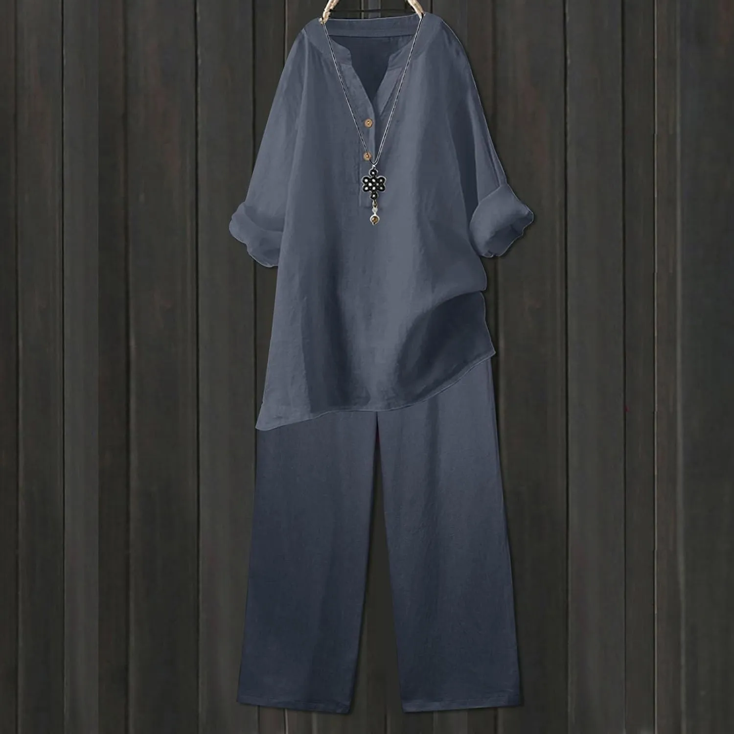 Beach Vacation Clothes for Women Summer Linen Matching 2 Piece Sets Casual Loose Oversized Drawstring Pants Outfits