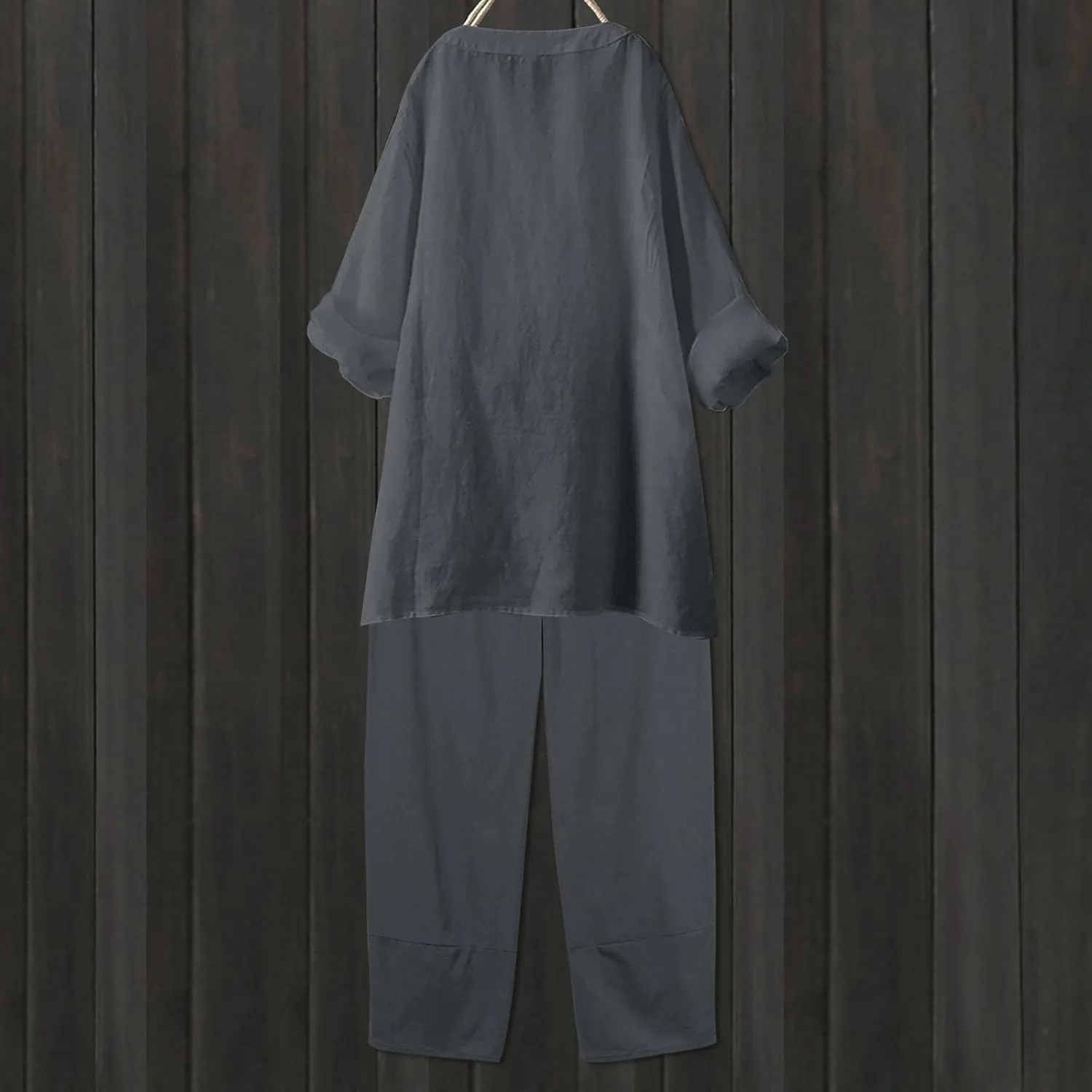 Beach Vacation Clothes for Women Summer Linen Matching 2 Piece Sets Casual Loose Oversized Drawstring Pants Outfits