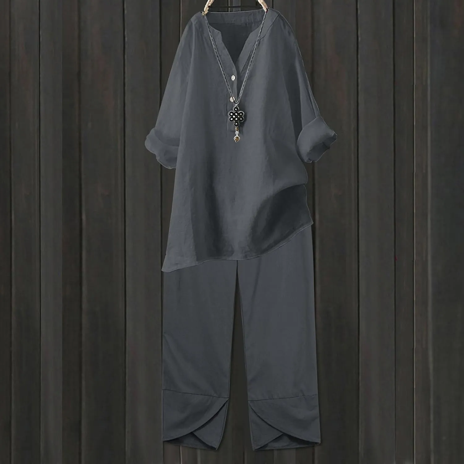 Beach Vacation Clothes for Women Summer Linen Matching 2 Piece Sets Casual Loose Oversized Drawstring Pants Outfits