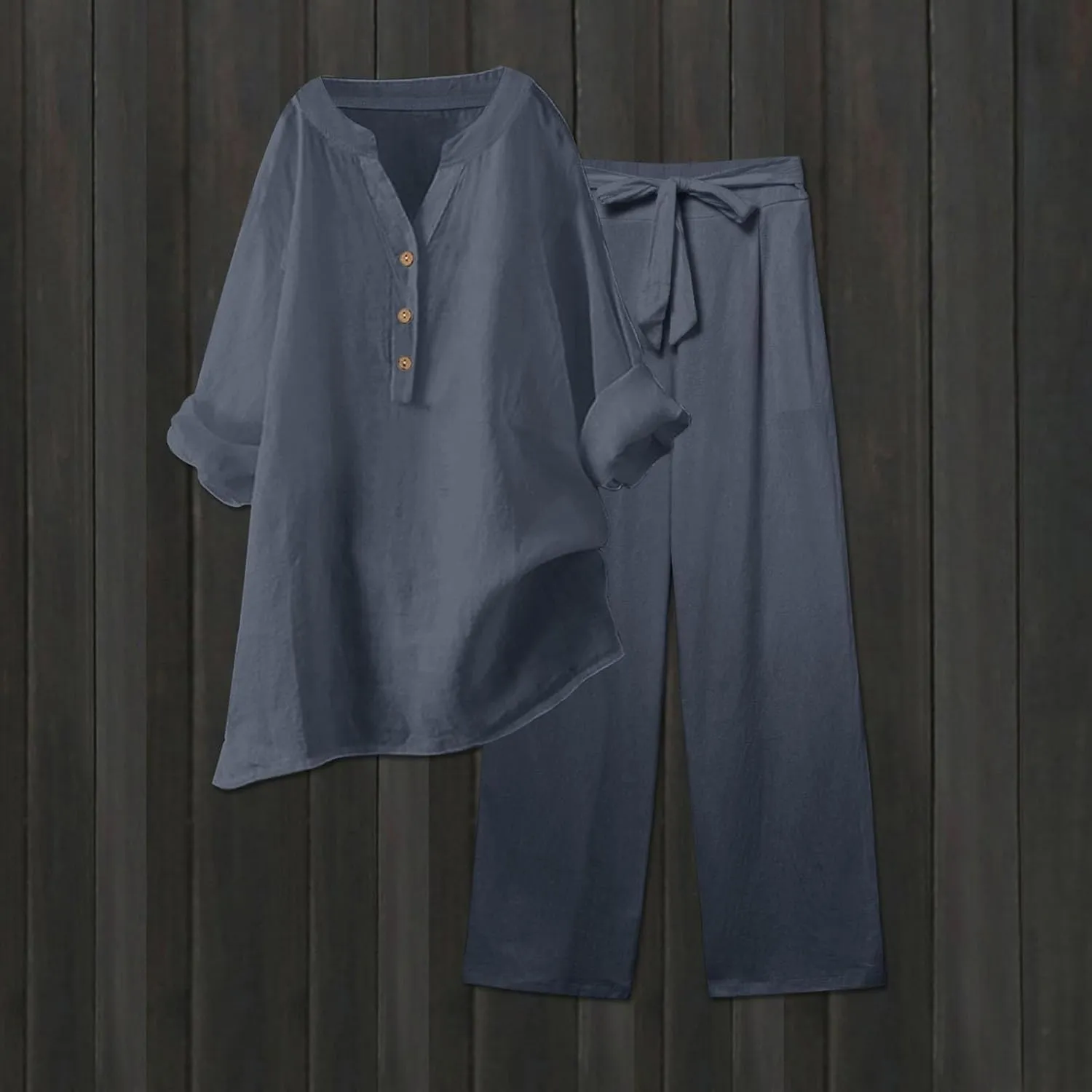 Beach Vacation Clothes for Women Summer Linen Matching 2 Piece Sets Casual Loose Oversized Drawstring Pants Outfits