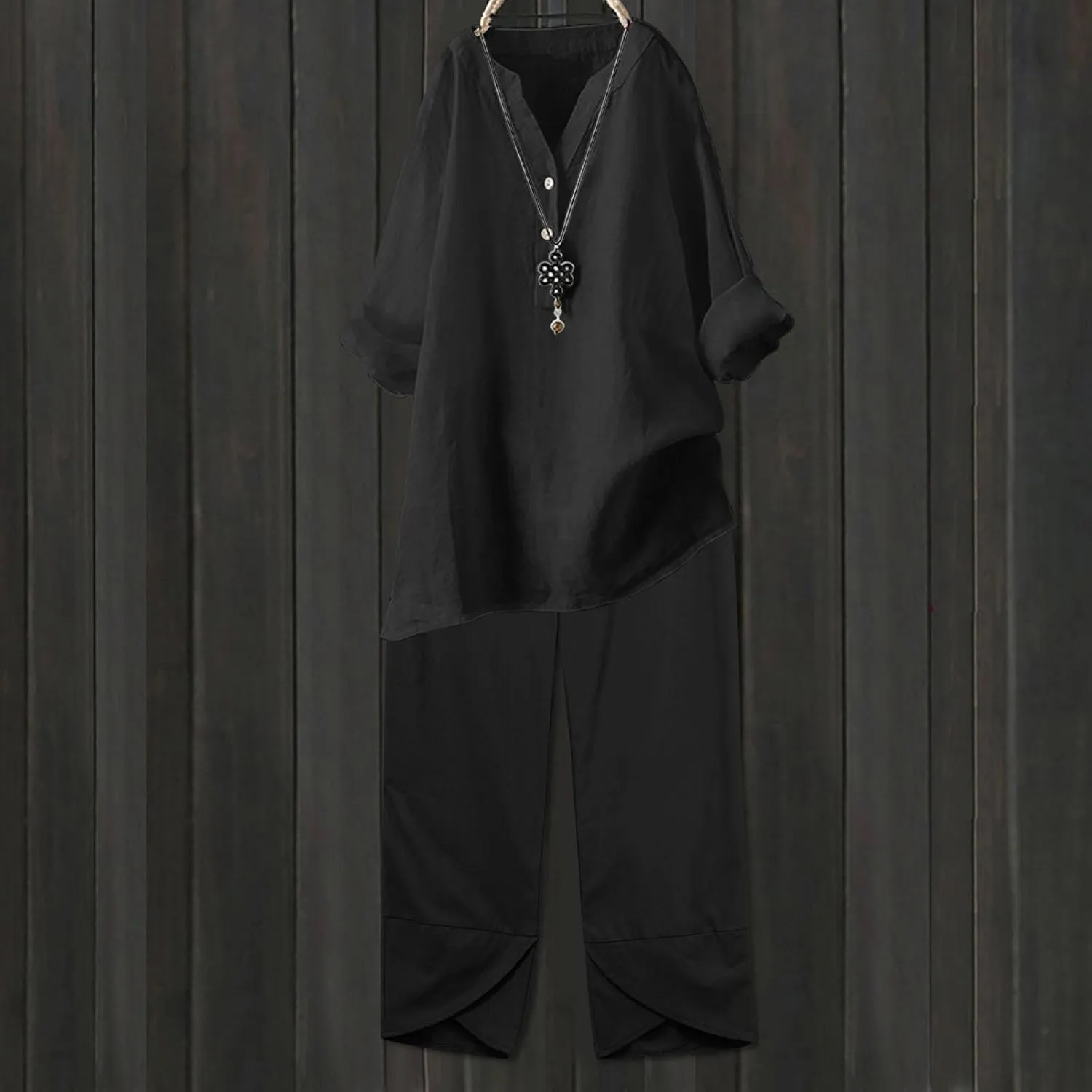 Beach Vacation Clothes for Women Summer Linen Matching 2 Piece Sets Casual Loose Oversized Drawstring Pants Outfits