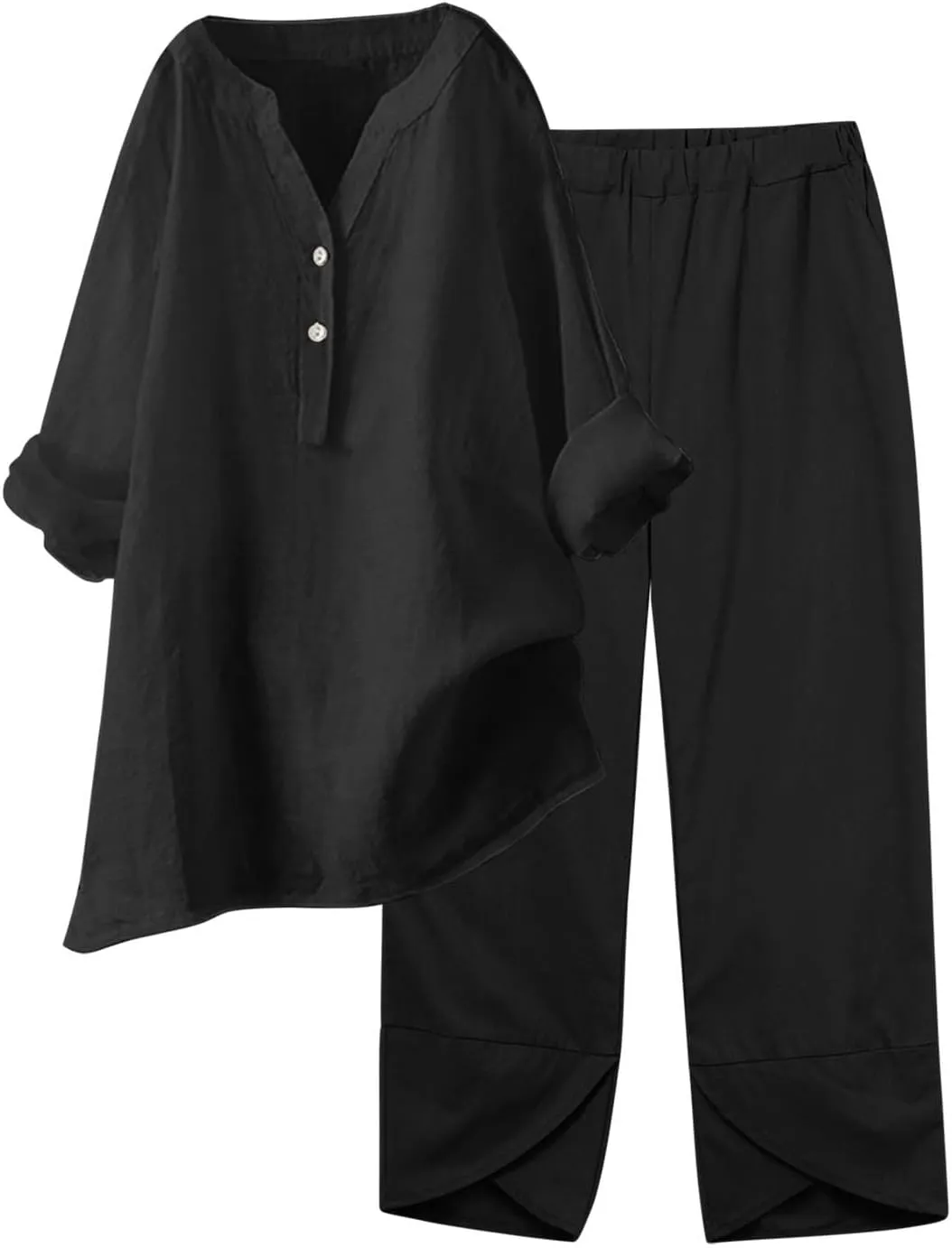 Beach Vacation Clothes for Women Summer Linen Matching 2 Piece Sets Casual Loose Oversized Drawstring Pants Outfits