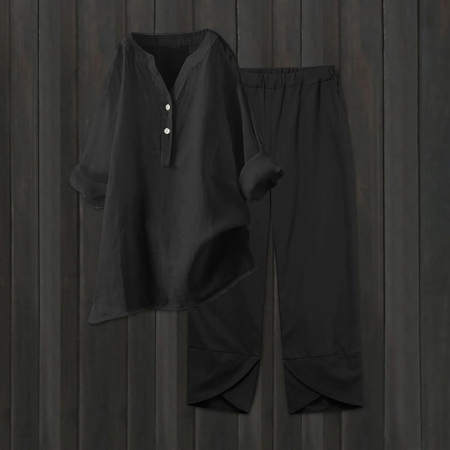 Beach Vacation Clothes for Women Summer Linen Matching 2 Piece Sets Casual Loose Oversized Drawstring Pants Outfits