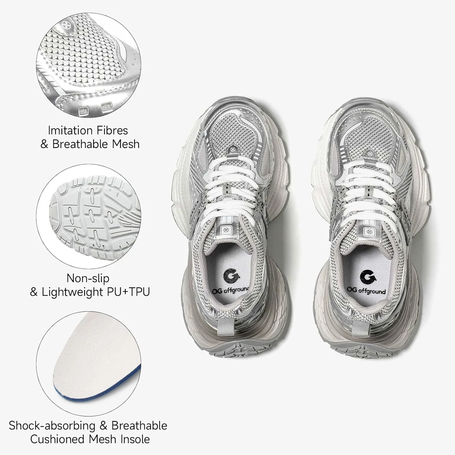BEAU TODAY Chunky Sneakers for Women, Womens Fashion Sneakers, Lightweight Leather Sneakers for Women, Comfortable Casual Lace-Up Breathable Dad Shoes