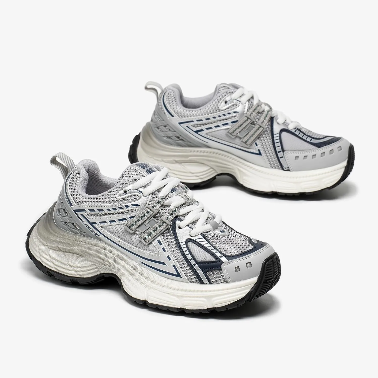 BEAU TODAY Chunky Sneakers for Women, Womens Fashion Sneakers, Lightweight Leather Sneakers for Women, Comfortable Casual Lace-Up Breathable Dad Shoes