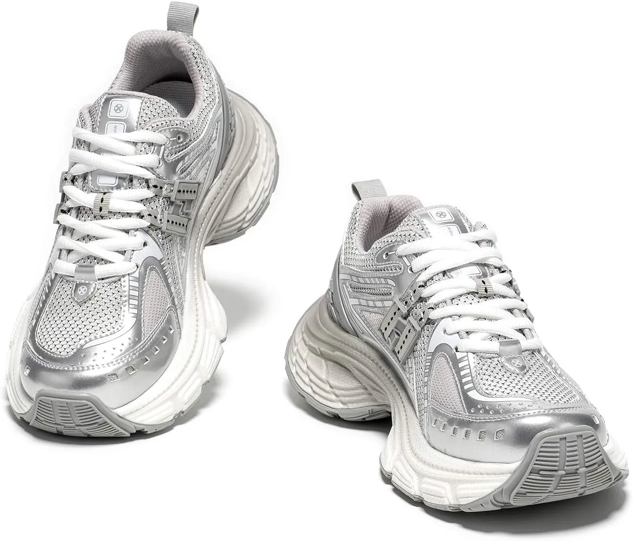 BEAU TODAY Chunky Sneakers for Women, Womens Fashion Sneakers, Lightweight Leather Sneakers for Women, Comfortable Casual Lace-Up Breathable Dad Shoes