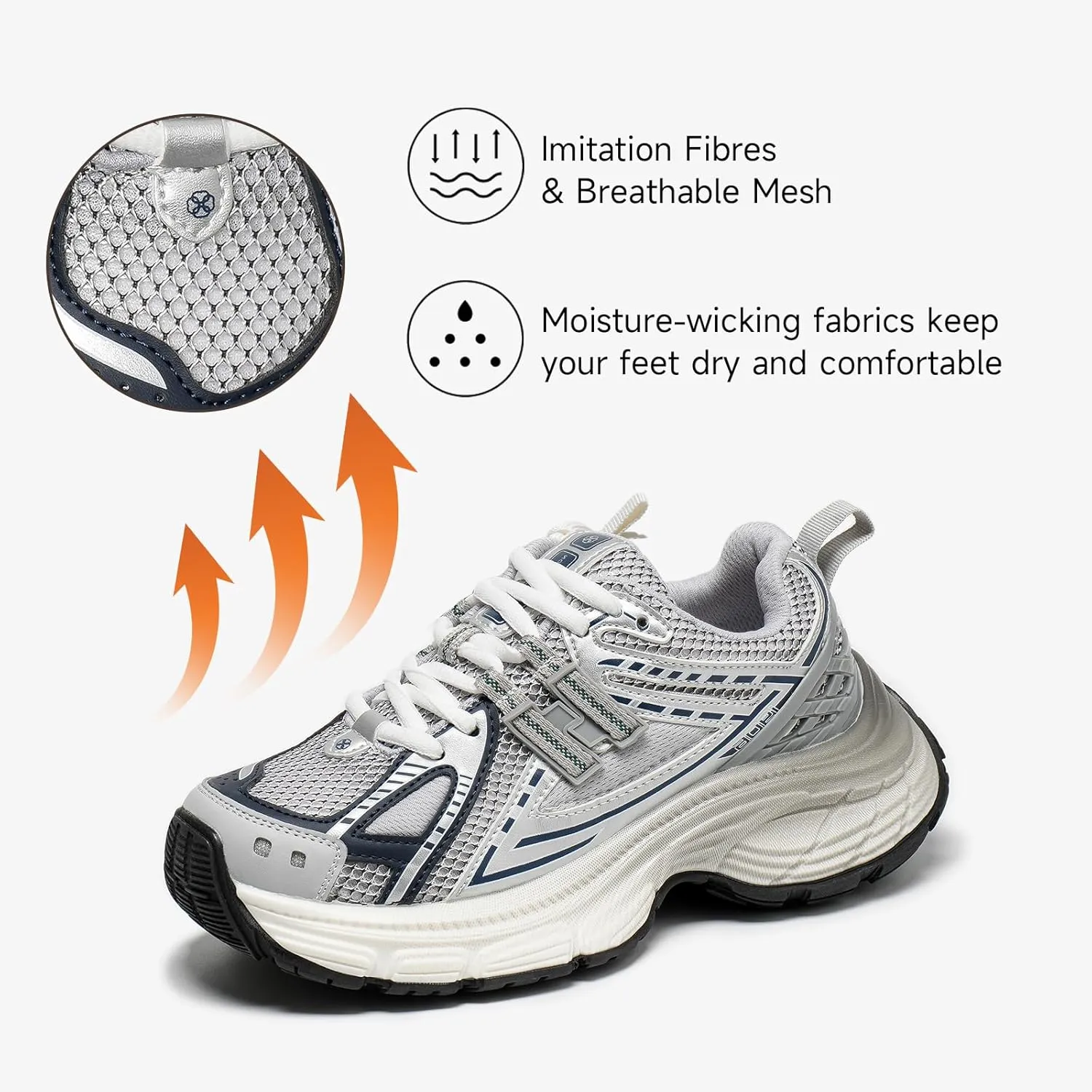 BEAU TODAY Chunky Sneakers for Women, Womens Fashion Sneakers, Lightweight Leather Sneakers for Women, Comfortable Casual Lace-Up Breathable Dad Shoes