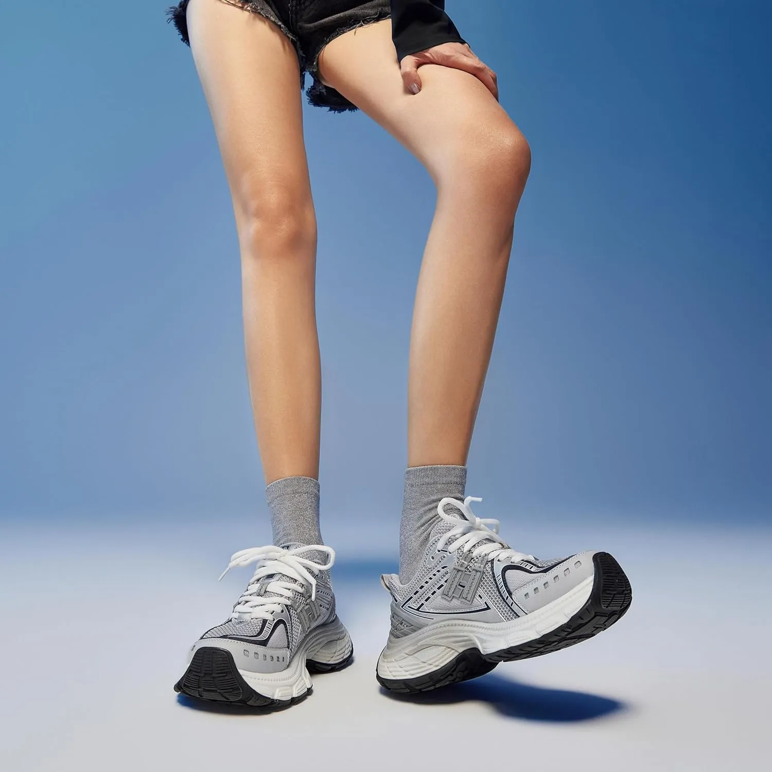 BEAU TODAY Chunky Sneakers for Women, Womens Fashion Sneakers, Lightweight Leather Sneakers for Women, Comfortable Casual Lace-Up Breathable Dad Shoes