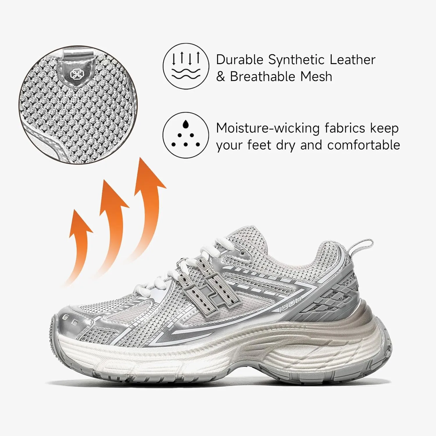 BEAU TODAY Chunky Sneakers for Women, Womens Fashion Sneakers, Lightweight Leather Sneakers for Women, Comfortable Casual Lace-Up Breathable Dad Shoes