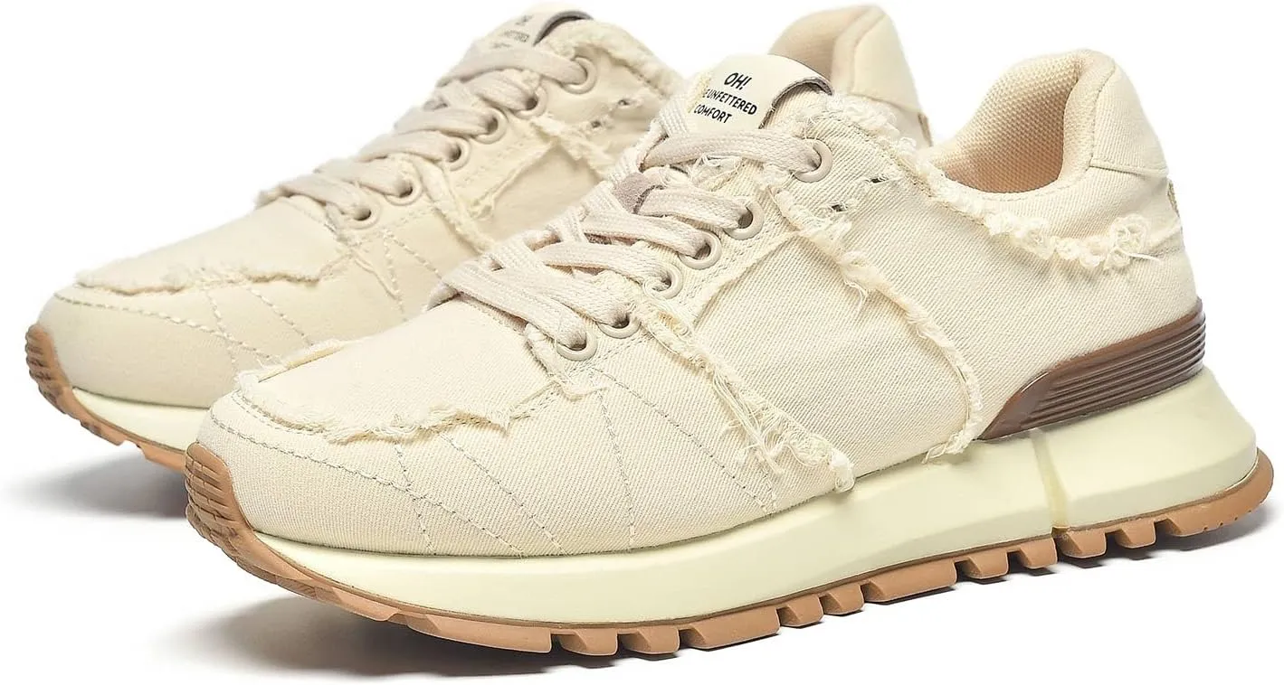 BEAU TODAY Platform Denim Sneakers for Women, Womens Chunky Canvas Sneakers, Fashion Comfortable Causal Walking Running Tennis Shoes