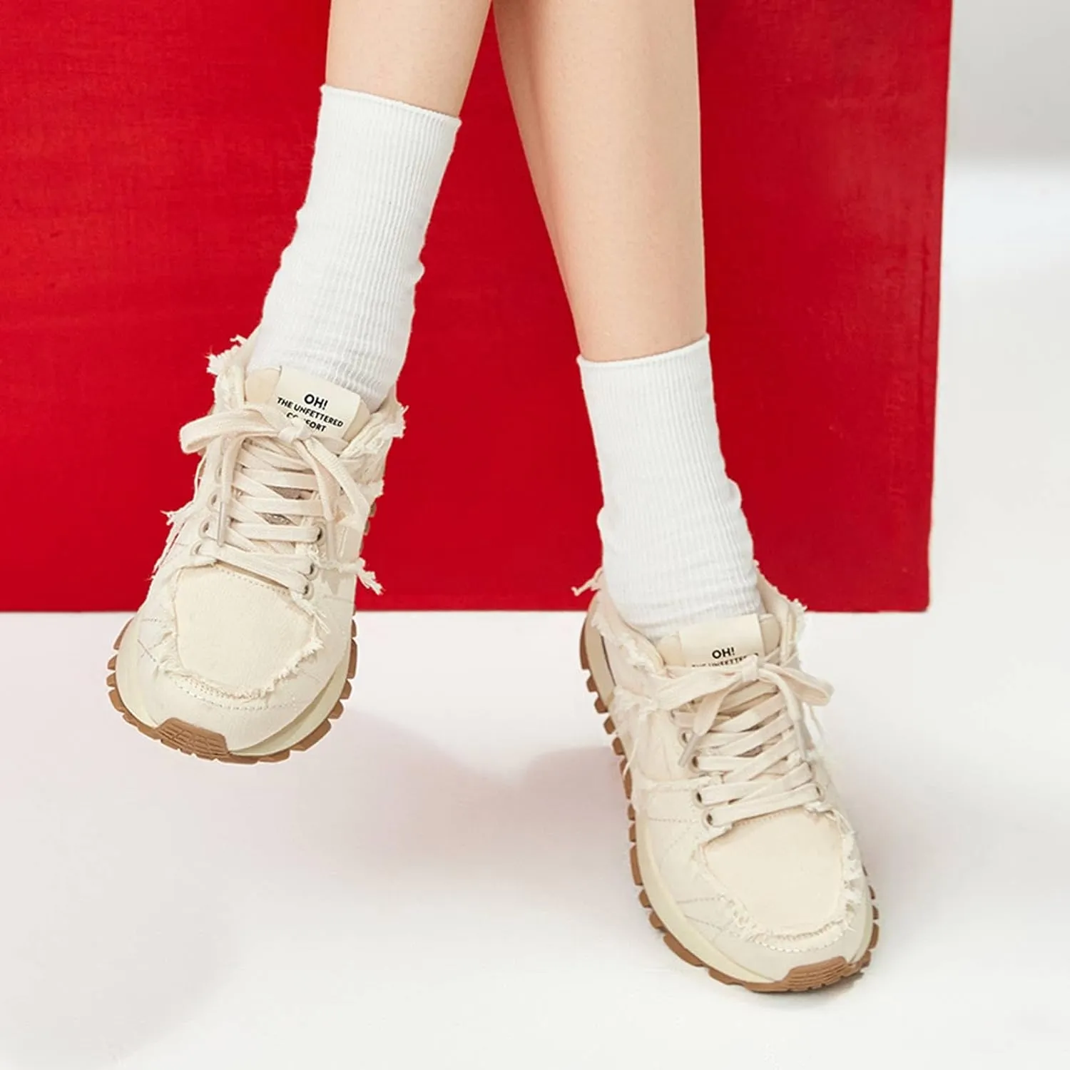 BEAU TODAY Platform Denim Sneakers for Women, Womens Chunky Canvas Sneakers, Fashion Comfortable Causal Walking Running Tennis Shoes