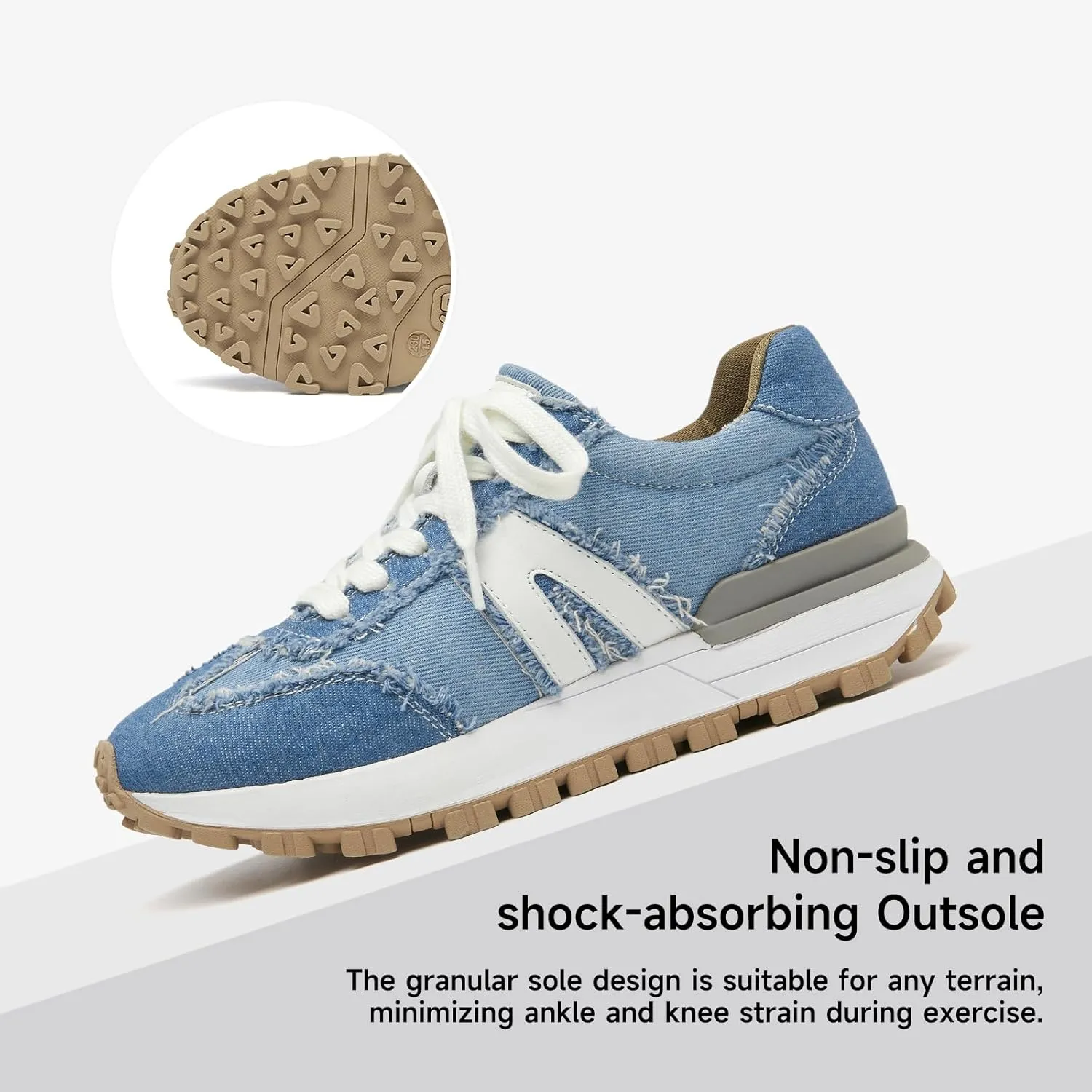 BEAU TODAY Platform Denim Sneakers for Women, Womens Chunky Canvas Sneakers, Fashion Comfortable Causal Walking Running Tennis Shoes