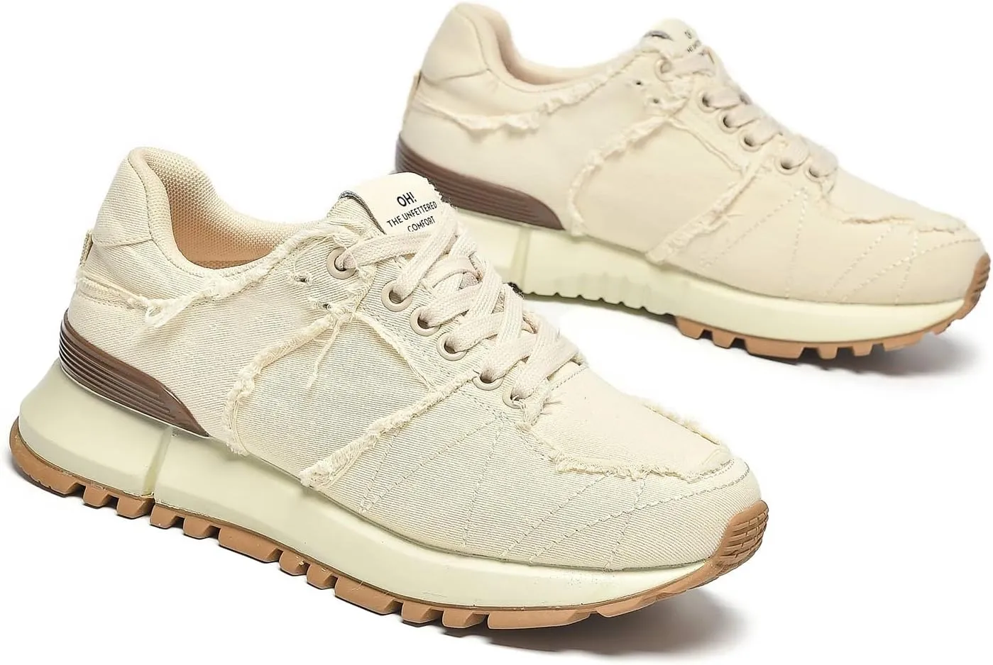 BEAU TODAY Platform Denim Sneakers for Women, Womens Chunky Canvas Sneakers, Fashion Comfortable Causal Walking Running Tennis Shoes