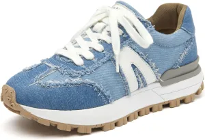 BEAU TODAY Platform Denim Sneakers for Women, Womens Chunky Canvas Sneakers, Fashion Comfortable Causal Walking Running Tennis Shoes