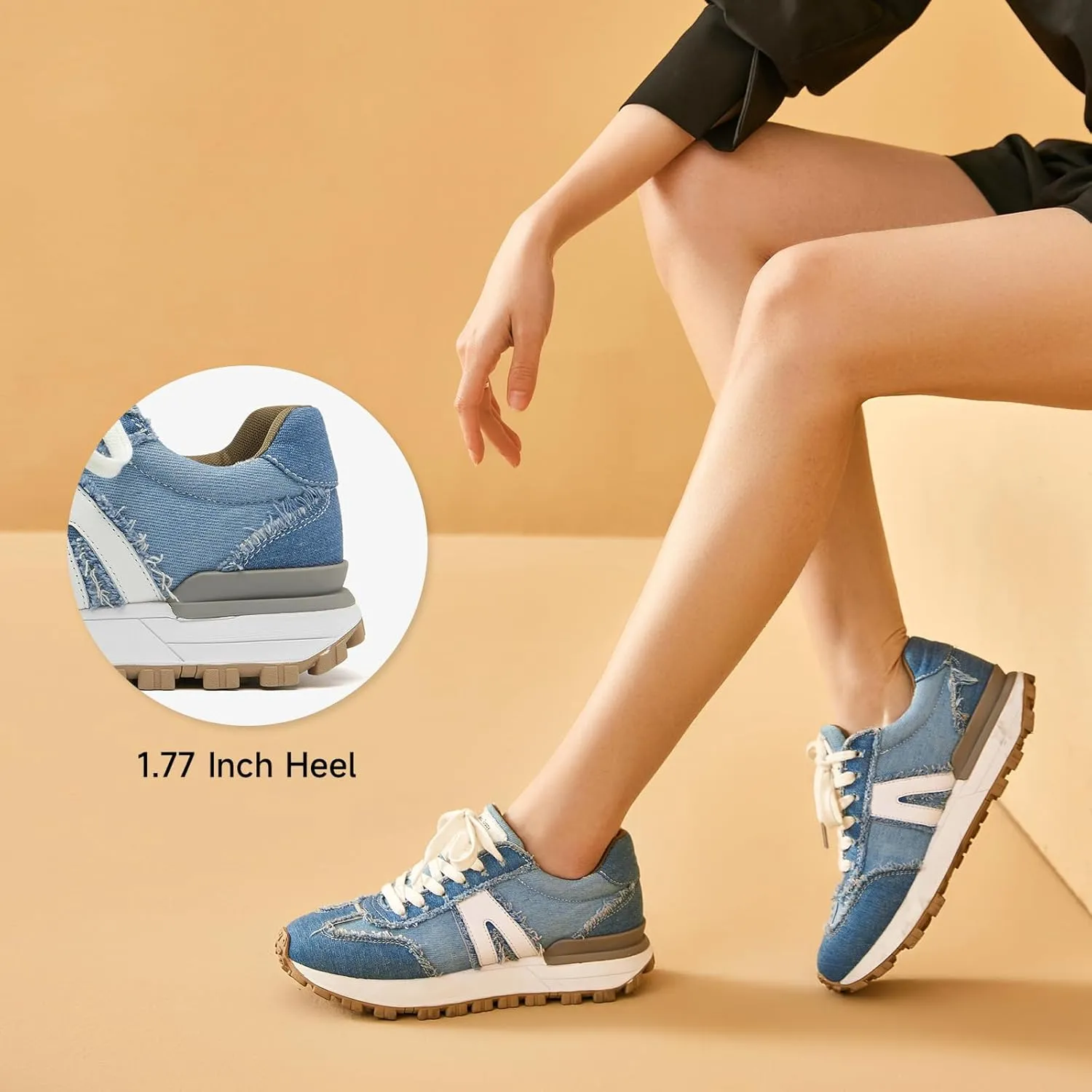 BEAU TODAY Platform Denim Sneakers for Women, Womens Chunky Canvas Sneakers, Fashion Comfortable Causal Walking Running Tennis Shoes