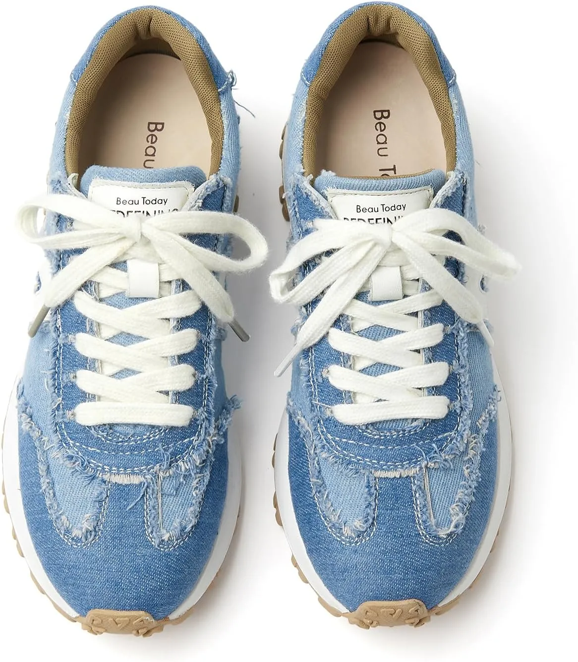 BEAU TODAY Platform Denim Sneakers for Women, Womens Chunky Canvas Sneakers, Fashion Comfortable Causal Walking Running Tennis Shoes