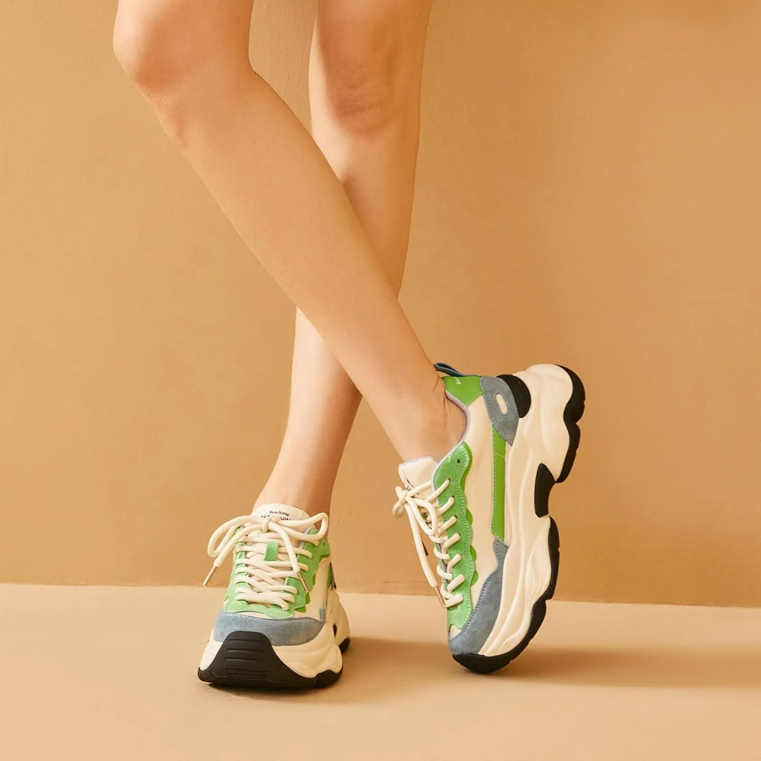 BEAU TODAY Womens Chunky Sneakers, Chunky Shoes for Women, Lace up Comfortable Fashion Dad Sneaker