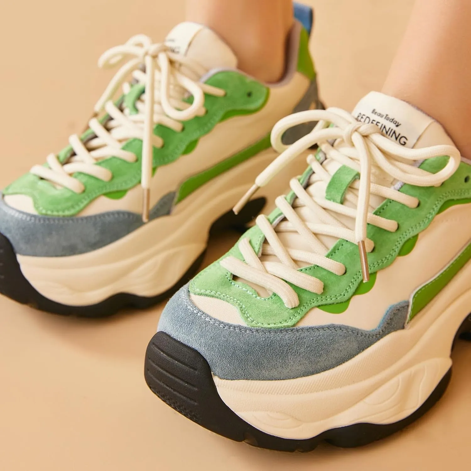 BEAU TODAY Womens Chunky Sneakers, Chunky Shoes for Women, Lace up Comfortable Fashion Dad Sneaker