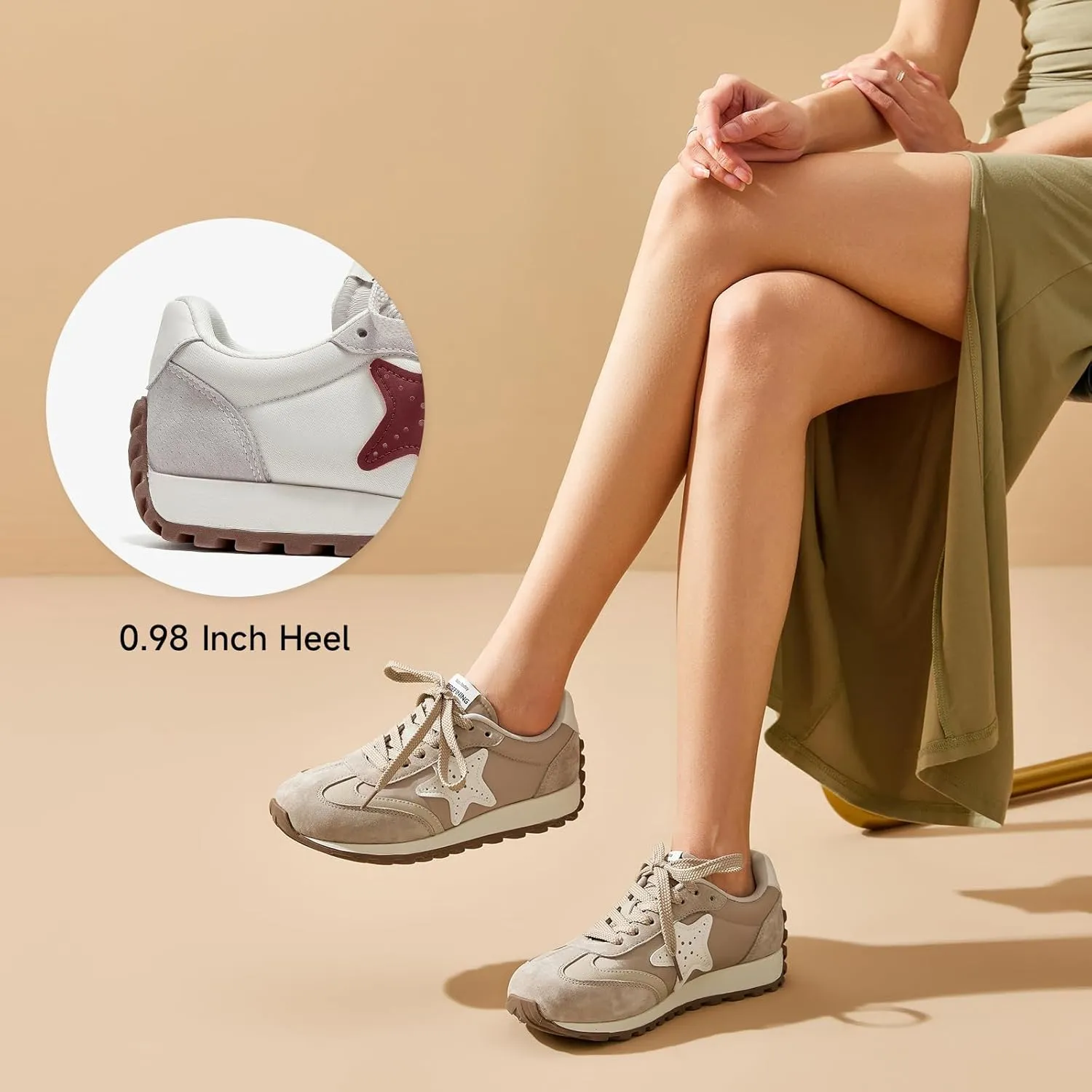 BEAU TODAY Women’s Flat Sneakers, Retro Comfortable Lace-up Fashion Sneakers for Women, Buckle Decoration Casual Leather Walking Shoes