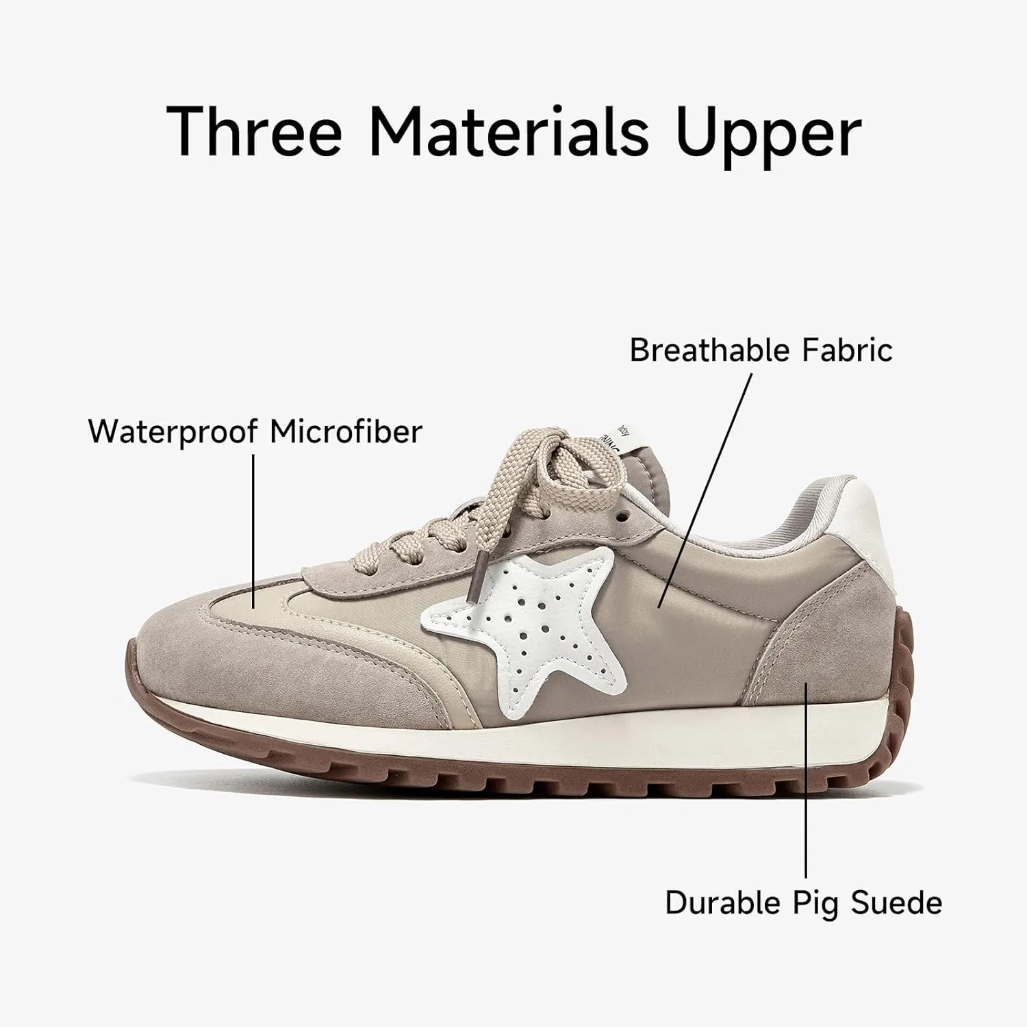 BEAU TODAY Women’s Flat Sneakers, Retro Comfortable Lace-up Fashion Sneakers for Women, Buckle Decoration Casual Leather Walking Shoes