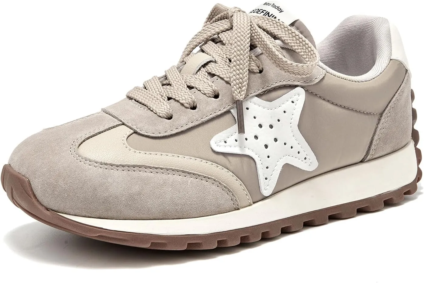 BEAU TODAY Women’s Flat Sneakers, Retro Comfortable Lace-up Fashion Sneakers for Women, Buckle Decoration Casual Leather Walking Shoes