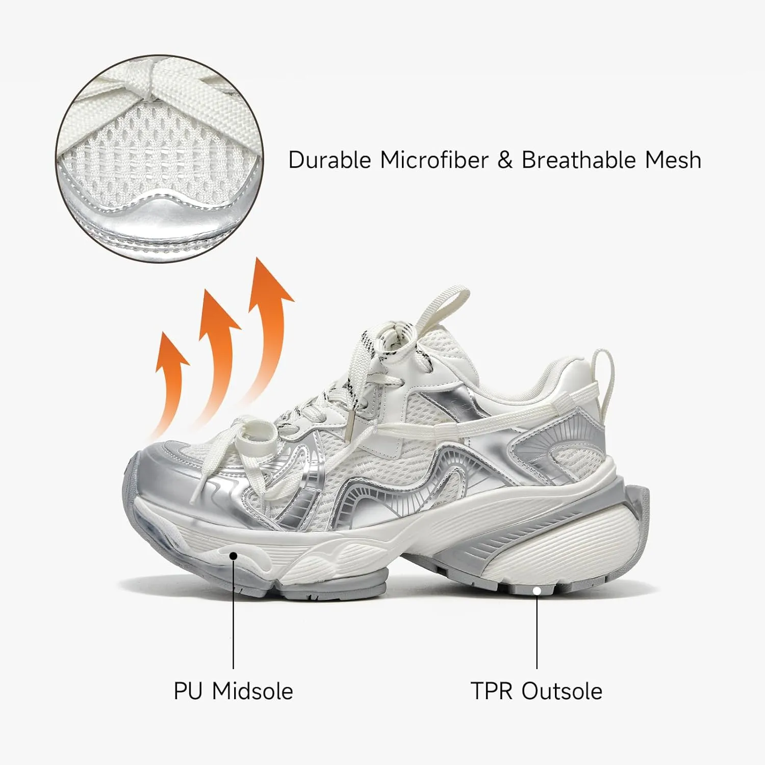 BEAU TODAY Womens Running Shoes, Chunky Fashion Sneakers for Women, Leather Walking Dad Shoes Platform Casual Dress Comfortable Non-Slip Lace-up Mesh Gym Shoes