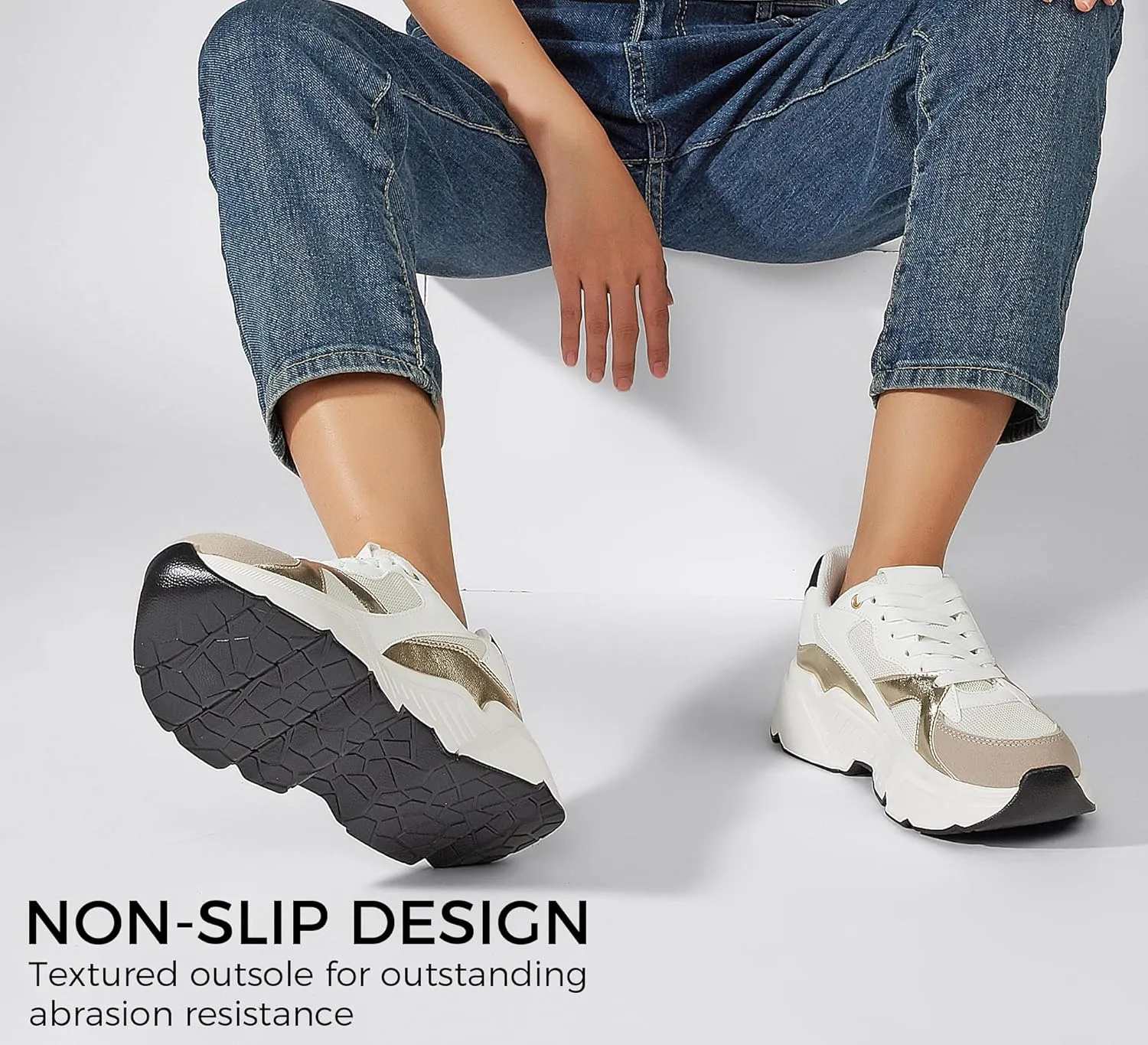 BELOS Women's Platform Chunky Sneakers Fashion Dad Sneakers Casual Lace Up Comfortable Lightweigt Walking Shoes